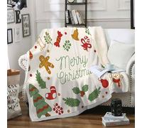 Snowmen Print Soft Cozy Sherpa Fleece Blanket for - Cartoon Style Fluffy Beige Throw - 130x180 cm Christmas Tree Print Thick Warm Blankets for Winter, Autumn, Bed, Sofa A126