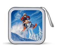Snowmobile Action Snowy Scene CD Case Holder Portable 40 Capacity DVD Wallet Storage Organizer for Car Travel