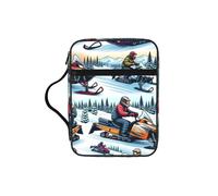 Snowmobiles-Winter Bible Cover Case with Handle, Water-Resistant Oxford Fabric Bible Bag Organizer with Zipper Pockets for Church