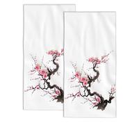 Snowmolle 2 Pack Pink Cherry Blossom Hand Bath Towel,Spring Sakura Flowers Hand Towel Set of 2 Fingertip Towel Bathtub Decorative Kitchen Towel Highly Absorbent SPA Gym 14x28 Inch