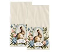 Snowmolle Hand Towels for Bathroom Set of 2,Vintage Easter Bunny Flowers Hand Towels Decorative Soft Bathroom Towels for Kitchen Guest Gym Spa 14x28in