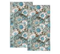 snowmolle Teal Daisy Flowers Hand Towels for Bathroom,Field Flowers Hand Towel Set of 2 Face Washcloths Fingertip Kitchen Towels 28 x 14 Inch Soft Towels for Gym Hotel, SML-HT-1428