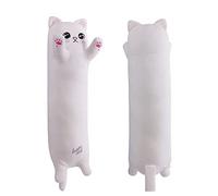 SNOWOLF Cartoon Cat Soft Plush Long Throw Pillow Kitten Pillow Cuddly Stuffed Cute Plush Doll Toy Plush Animals Plush Animal Gift (White, 110cm/43.30Inch)