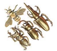 snowowl 4PCS Vintage Brass Gold Bee Beetle Decorations Statues Sculpture Solid Metal Animal Insect Ornament Miniature Figurines Long Horn Bug for Home Office Garden Desktop Decor