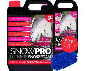 SnowPro Cherry Snow Foam Shampoo pH Neutral 5L with Bubblegum Snow Foam 5L and Car Wash Mitt