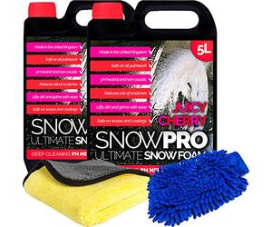 SnowPro Snow Foam Shampoo Car Wash Soap 10L pH Neutral Vehicle Cleaning Detailing Pre Wash Cherry Fragrance With Microfibre Mitt
