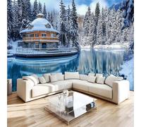 Snowscape Forest Lakeside 3D Photo Wallpaper Non-Woven Wall Mural Wall Mural Decoration Poste Premium Wallpaper Wall Art for Living Room Bedroom W366xH254 8yf228