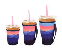Snowso 3 Pack Iced Coffee sleeve Insulated Neoprene Cup Sleeves with handle For Cold Drinks Beverages, Reusable Cup Holder for 16oz-32oz Coffee Cups (Blue Ridge)