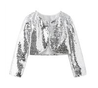 Snowsuit Baby 68 Spring Children's Dress Coat Performance Wear Glitter Sequins Model Catwalk Cape Coat With 3, silver, 8-9 Years