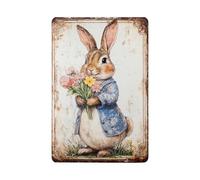Snowsun Easter Retro Sign Rabbit Easter Vintage Tin Sign Easter Decor Metal Sign for Home Bar Living Room Easter Wall Decor 8x12 Inch
