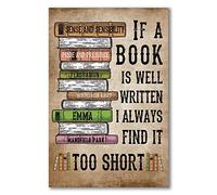 Snowsun If A Book is Well Written I Always Find It Too Short Wall Decor, Gift for New House Tin Sign for Garage 8X12inch