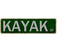 Snowsun Kayak St Vintage Sign, Retro Tin Art Plaque, 4x16 Inch, Green, Wall Mount, Metal Sign Decor