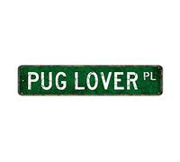 Snowsun Metal Pug Lover Vintage Retro Tin Art Plaque Aluminum Sign for Bedroom Kitchen Garden Wall Pub Club Coffee Hanging Decor 4x16 Inches