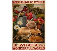 Snowsun Metal Sign and I Think to Myself That A Wonderful World The farm Funny Retro Vintage Aluminum Sign for Home garden Coffee Wall Decor Metal Tin Sign 8x12 Inch