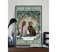 Snowsun Metal Sign and She Lived Happily Ever After Girl With Chocolate Labrador Dog Funny Retro Vintage Aluminum Sign for Home garden Coffee Wall Decor Metal Tin Sign 8 * 12 Inch