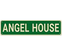 snowsun Metal Sign ANGEL HOUSE Vintage Signs Retro Tin Signs Art Plaque Aluminum Sign for Bedroom Kitchen Garden Wall Bar Club Coffee Hanging Sign Home Decor 4x16 Inch