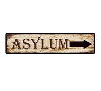 snowsun Metal Sign Asylum with Right Arrow Vintage Signs Retro Tin Signs Aluminum Sign for Kitchen Home Garden Wall Bar Cafe Decor 4x16 Inches