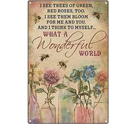 Snowsun Metal Sign Bee What A Wonderful World Vintage Tin Sign Funny Signs Wall Decor for Home Garden Bar Outdoor Living Room 8x12 Inches