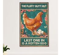 Snowsun Metal Sign Chicken The Fluffy Butt Hut Last One In Is A Rotten Egg Vintage Tin Sign Funny Signs Wall Decor for Home Garden Bar Outdoor Living Room 8x12 Inches