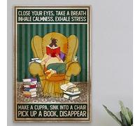 Snowsun Metal Sign Close Your Eyes Take Breath Inhale Calmness Exhale Stress Pick Up A Book Disappear Vintage Tin Sign Funny Signs Wall Decor for Home Garden Bar Outdoor Living Room 8x12 Inches