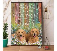 snowsun Metal Sign Golden Retriever And I Think To Myself What A Wonderful World Sign Vintage Funny Sign Retro Aluminum Tin Signs for Home Yard Garden Bar Outdoor 8x12 Inches