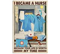 Snowsun Metal Sign I Became A Nurse Because Your Life is Worth My Time Vintage Tin Sign Funny Signs Wall Decor for Home Garden Bar Outdoor Living Room 8x12 Inches