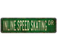 snowsun Metal Sign INLINE SPEED SKATING DR Vintage Signs Retro Tin Signs Art Plaque Aluminum Sign for Bedroom Kitchen Garden Wall Bar Club Coffee Hanging Sign Home Decor 4x16 Inch