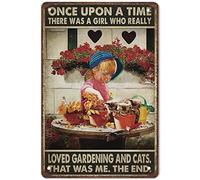 Snowsun Metal Sign Once Upon A Time There Was A Girl Who Is Really Loved Garden and Cat Funny Retro Vintage Aluminum Sign for Home garden Coffee Wall Decor Metal Tin Sign 8x12 Inch