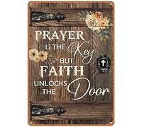 Snowsun Metal Sign Prayer Is The Key,But Faith Unlock The Door Funny Retro Vintage Aluminum Sign for Home garden Coffee Wall Decor Metal Tin Sign 8x12 Inch
