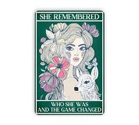 snowsun Metal Sign SHE REMEMBERED WHO SHE WAS AND THE GAME CHANGED Vintage Signs Retro Tin Signs Aluminum Sign for Kitchen Home Garden Wall Bar Cafe Decor 8x12 Inches