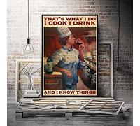 snowsun Metal Sign That's What I Do I Cook I Drink And I Know Things Retro Metal Tin Sign Vintage Aluminum Sign for Home Garden Coffee Kitchen Wall Decor 8x12 Inches