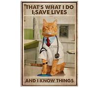 Snowsun Metal Sign That'S What I Do I Save Lives And I Know Things doctor cat Funny Retro Vintage Aluminum Sign for Home garden Coffee Wall Decor Metal Tin Sign 8x12 Inch