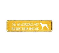 snowsun Metal Sign The Dachshund Rules This House Vintage Signs Retro Tin Signs Aluminum Sign for Home Kitchen Pub Club Wall Yard Pub Club Gift Decor 4x16 Inch
