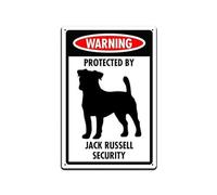 Snowsun Metal Sign Warning Protected By Jack Russell Security Vintage Tin Sign Funny Signs Wall Decor for Home Garden Bar Outdoor Living Room 8x12 Inches