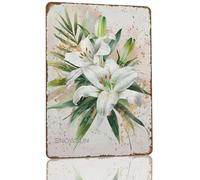 Snowsun Metal Signs Chrysalidocarpus Flower Metal Tin Sign Rerto Sign for Home Kitchen Garden Yard Wall Bedroom Club Front Door Decor 8x12 Inch