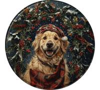 snowsun Metal Signs Golden Retriever Dog Christmas Tin Sign Vintage Round Aluminum Sign Funny Metal Sign for Home Office Bar Garage Cafe Wall Decoration 8×8 Inches