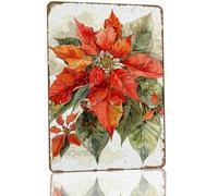 Snowsun Metal Signs Poinsettia Flower Metal Tin Sign Rerto Sign for Home Kitchen Garden Yard Wall Bedroom Club Front Door Decor 8x12 Inch