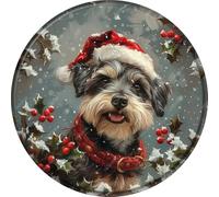 snowsun Metal Signs Schnauzer Dog Christmas Tin Sign Vintage Round Aluminum Sign Funny Metal Sign for Home Office Bar Garage Cafe Wall Decoration 12×12 Inches
