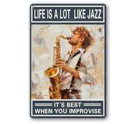 Snowsun Metal Tin Sign Life Is A Lot Like Jazz It's Best When You Improvise Rerto Sign Aluminum Vintage Sign Gift for Home Kitchen Garden Yard Wall Bedroom Club Front Door Decor 8x12 Inch
