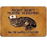 Snowsun Metal Tin Sign Night Shift Nurse Sleeping Ring The Doorbell If You Dare Sign Vintage Tin Sign Retro Sign Aluminum Signs for Kitchen Home Office Bar Cafe Decor 8x12 Inch