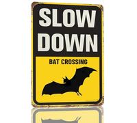 Snowsun Metal Tin Sign Slow Down Bat Crossing Rerto Sign Vintage Signs for Home Kitchen Garden Yard Wall Bedroom Club Front Door Decor 8x12 Inch