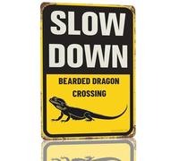 Snowsun Metal Tin Sign Slow Down Bearded Dragon Crossing Rerto Sign Vintage Signs for Home Kitchen Garden Yard Wall Bedroom Club Front Door Decor 8x12 Inch