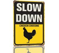 Snowsun Metal Tin Sign Slow Down Chicken Crossing Rerto Sign Vintage Signs for Home Kitchen Garden Yard Wall Bedroom Club Front Door Decor 8x12 Inch