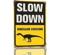 Snowsun Metal Tin Sign Slow Down Dinosaur Crossing Rerto Sign Vintage Signs for Home Kitchen Garden Yard Wall Bedroom Club Front Door Decor 8x12 Inch