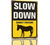 Snowsun Metal Tin Sign Slow Down Donkey Crossing Rerto Sign Vintage Signs for Home Kitchen Garden Yard Wall Bedroom Club Front Door Decor 8x12 Inch