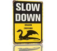 Snowsun Metal Tin Sign Slow Down Dragon Crossing Rerto Sign Vintage Signs for Home Kitchen Garden Yard Wall Bedroom Club Front Door Decor 8x12 Inch