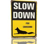 Snowsun Metal Tin Sign Slow Down Fox Crossing Rerto Sign Aluminum Vintage Sign Gift for Home Kitchen Garden Yard Wall Bedroom Club Front Door Decor 8x12 Inch