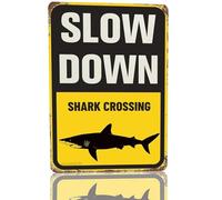 Snowsun Metal Tin Sign Slow Down Shark Crossing Rerto Sign Vintage Signs for Home Kitchen Garden Yard Wall Bedroom Club Front Door Decor 8x12 Inch