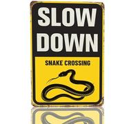 Snowsun Metal Tin Sign Slow Down Snake Crossing Rerto Sign Vintage Signs for Home Kitchen Garden Yard Wall Bedroom Club Front Door Decor 8x12 Inch