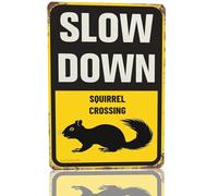 Snowsun Metal Tin Sign Slow Down Squirrel Crossing Rerto Sign Vintage Signs for Home Kitchen Garden Yard Wall Bedroom Club Front Door Decor 8x12 Inch